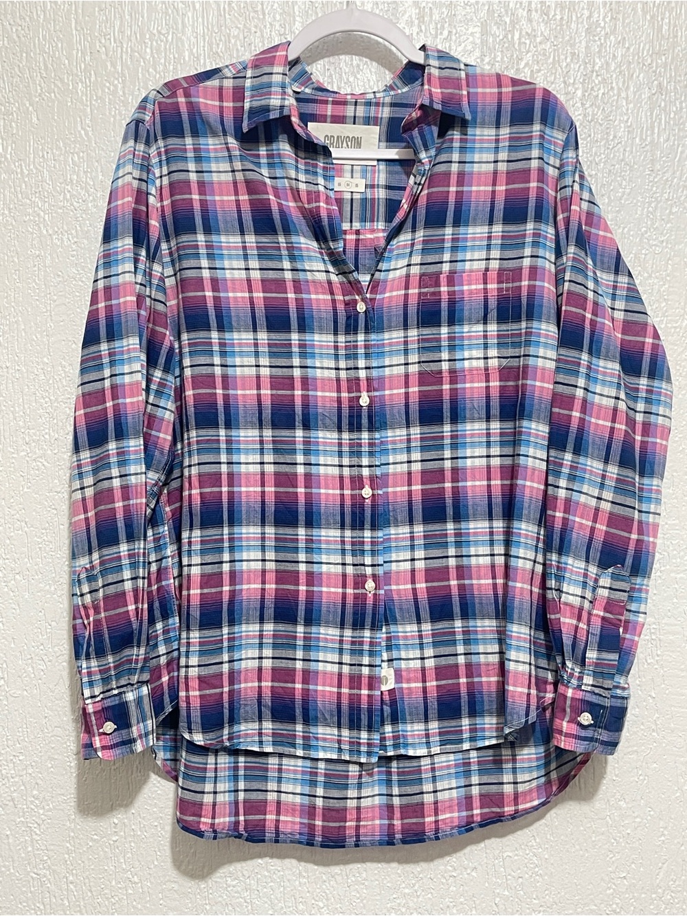 GRAYSON The Hero 100% Cotton Plaid Button Up Shirt Womens Size 04 XL Pink Blue
